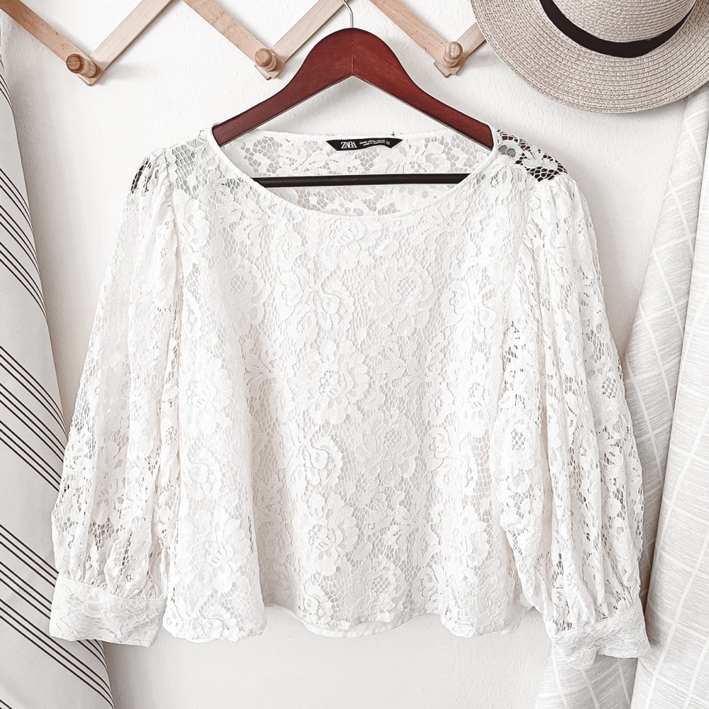 Zara Cream Floral Lace Long Sleeve Blouse